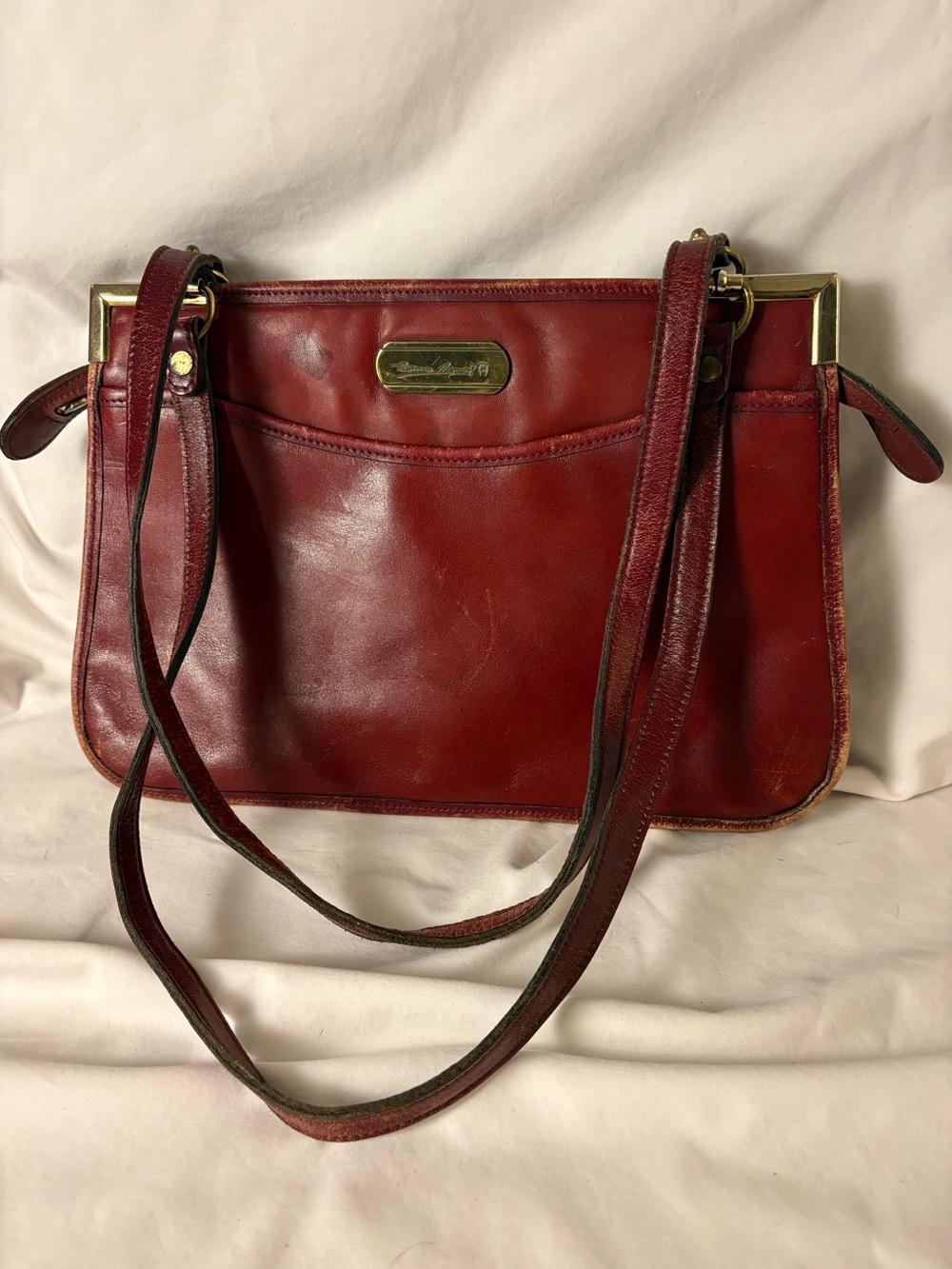 Vintage Etienne Aigner Oxblood Leather Shoulder Bag Brass Frame Purse
